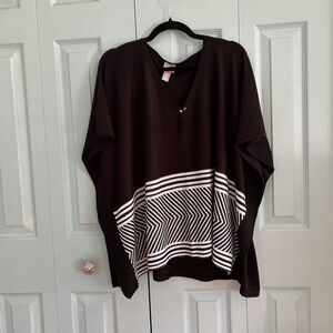 Chico’s Womens Black Poncho Sweater One Size White Zig Zag